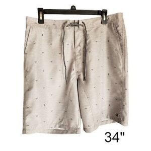 Men's Hybrid Swim Trunks L 34"  Beach Shorts Grey Black Quick-Dry Resortwear